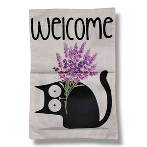 All Season Charming Cat Welcome Flag with Lavender Design